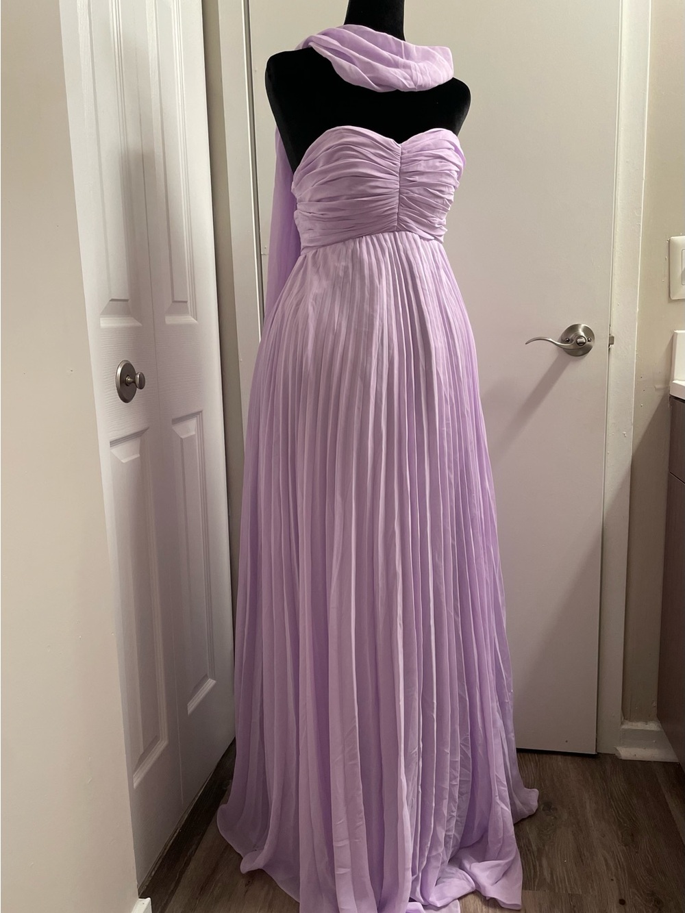 Lavender Strapless Pleated Chiffon Gown